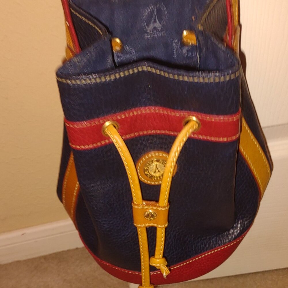 Red, Blue & Tan Bucket Style leather shoulder bag